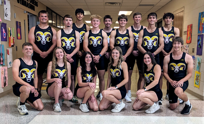 MVAOCOU State Track Qualifiers - Front Row: Mason Kuhlmann, Trista Ohlmeier, Taya Ohlmeier, Reagan Seuntjens, Irelynne McNamara, and Tanner Dixon. Back Row: Jace Henderson, Charlie Forbes, Joey Koithan, Bo Clausen, Evan Cowgill, Manny Cameron, Peyton Gress, Kael Hamann, and Luther Cameron.