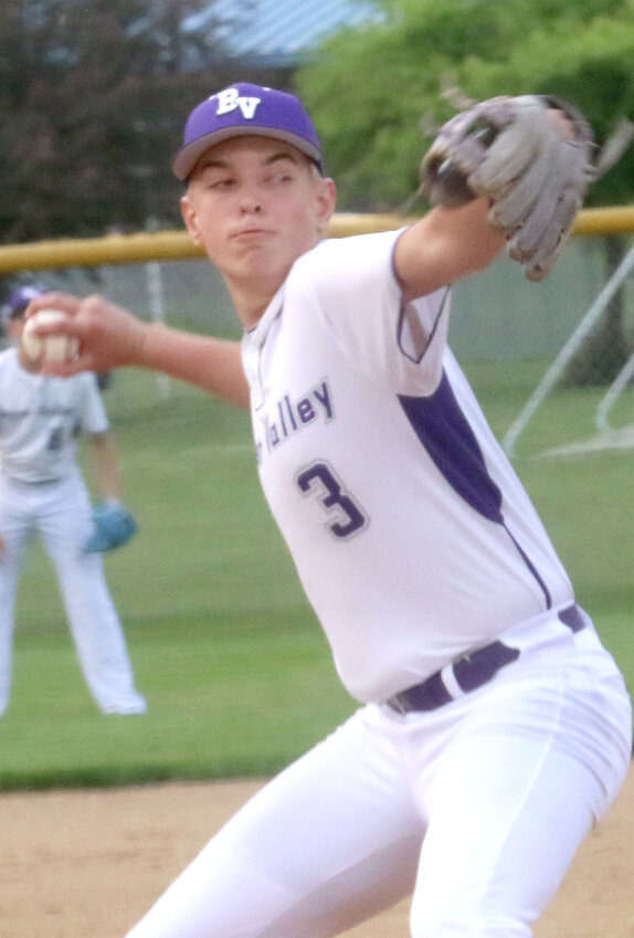 Boyer Valley's Logan Thomsen (3) allowed one walk and finished with 10 strikeouts in the Bulldogs win over West Monona on June 10.