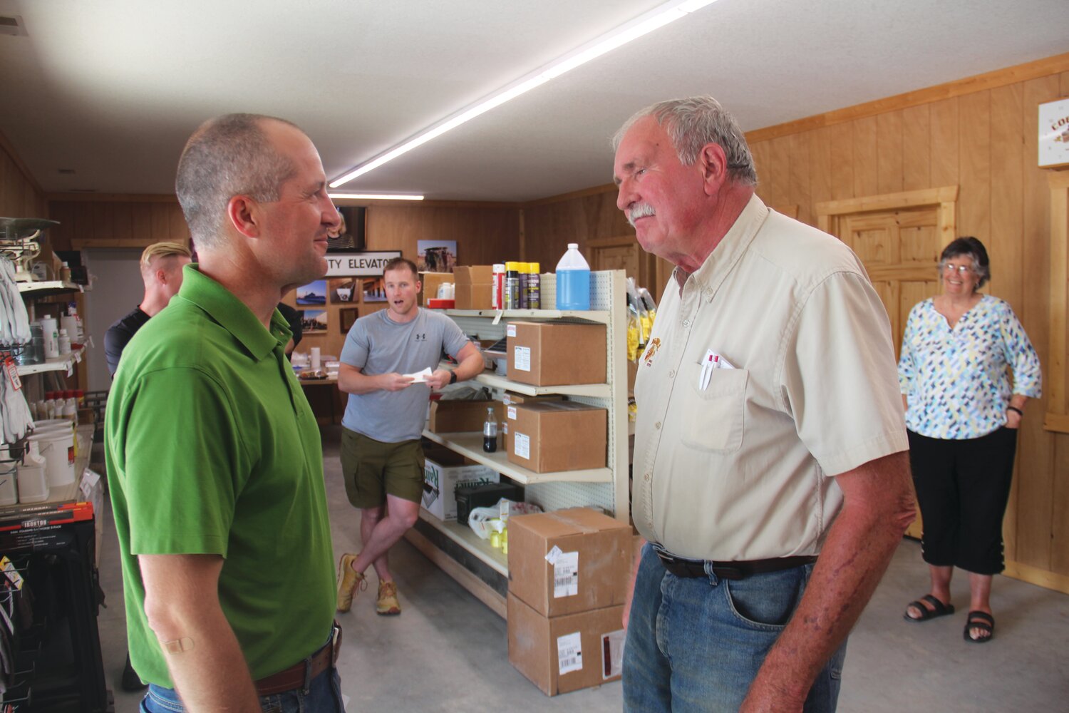 Ag Sec. Mike Naig was greeted by CEO Sam Cogdill at Cogdill Farm Supply's Dow City location.