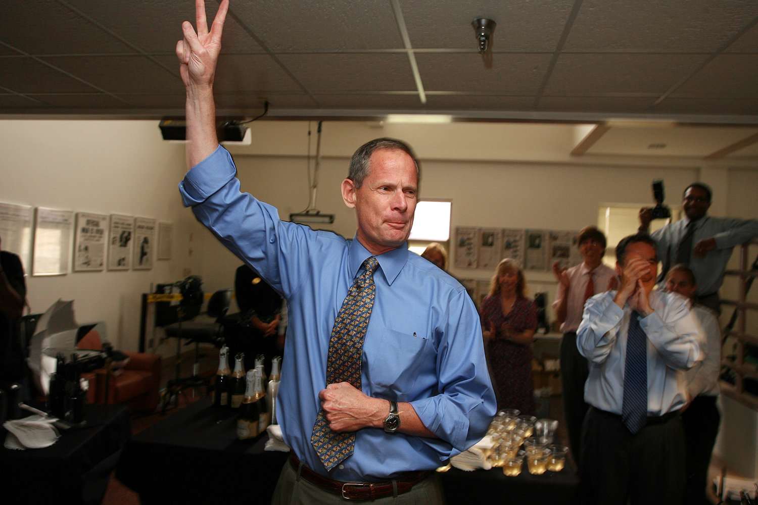 Paul Tash, chairman and CEO of the Tampa Bay Times, celebrates two of the newspaper's Pulitzer Prize wins, for feature reporting and national reporting, in 2009. It marked the first time the Times had won two Pulitzers in one year. Tash retired as CEO of the company on Thursday and will step down as chairman in July. (Photo by Scott Keeler / Tampa Bay Times)