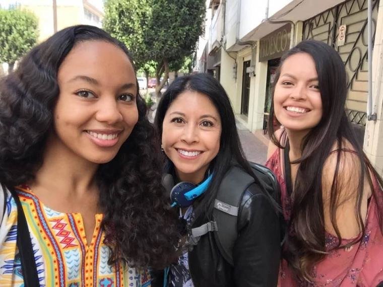 Professor Celeste González de Bustamante took students to Mexico City on a reporting trip in 2017, including Zeina Cabrera Peterson (left) and Carmen Valencia.