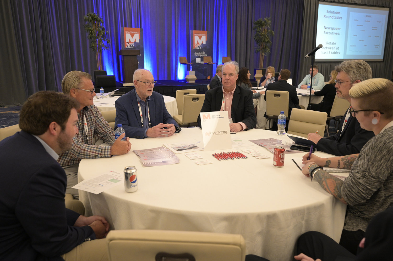 One of the topics at the Newzware Roundtable: Engaging potential subscribers who are starting a new subscription on your website using embedded forms that track story conversions to subscribers. (Photo by Phelan M. Ebenhack)