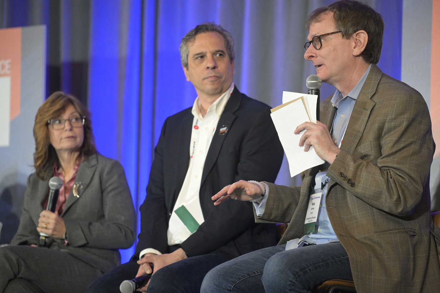Julie Anderson, executive editor of the Orlando Sentinel and Sun-Sentinel; Steve Waldman, president and co-founder of Report for America; and Rob Curley, editor of The Spokesman-Review, Spokane, Washington. (Photo by Phelan M. Ebenhack)