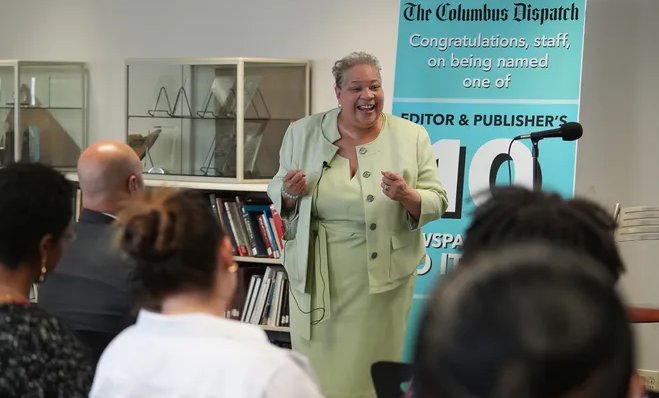 Edwina Blackwell Clark has been named the new executive editor of The Columbus Dispatch. She met with the Dispatch staff Wednesday in the newspaper's main conference room (Photo by Doral Chenoweth / The Columbus Dispatch)