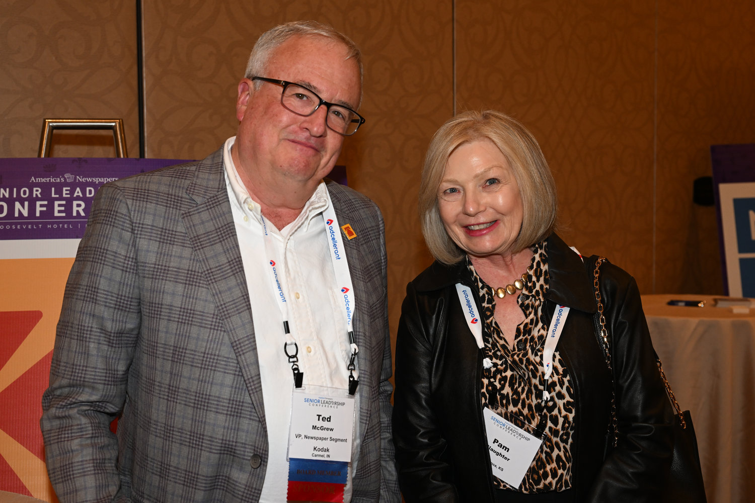 Ted McGrew, VP, Newspaper Segment, Kodak, and Pam Slaughter. (Photo by Jeff Strout)
