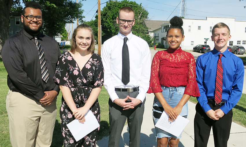 Young people who will represent the Walcott American Legion and Legion Auxiliary this summer at Boys&rsquo; State and Girls&rsquo; State participated in the Memorial Day festivities at Walcott Cemetery. They include, from left, Robbie Greve, Emma Day, Harrison Schmidt, Jalissa Peiffer and Nick Nahnybida.