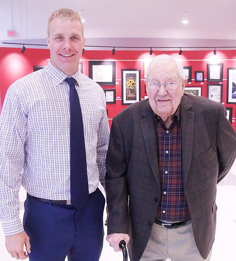 Shaun Logan (NS Class of 2004) and Dean Bassett, former director of operations for the North Scott School District, were inducted into the North Scott Athletic Hall of Fame on Wednesday, May 1. Not able to be present was fellow inductee Alice Darland (Class of 1982).