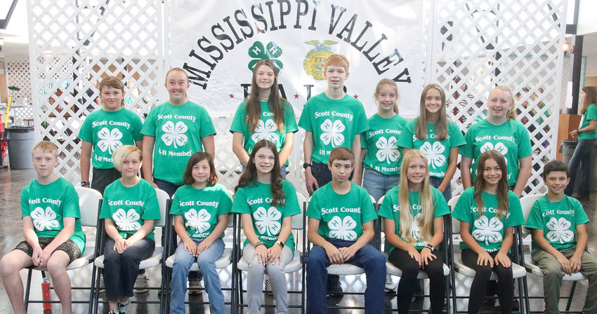 These Scott County 4-H'ers will be exhibiting their Communication projects at the State Fair. Front (l-r): Forrest Bernet, Chloe Rickertsen, Arabella Miller, Clara Lee, Alex Ewoldt, Alexis Pilgrim, Halle Hansen and Atticus Lee. Back: Caleb Kiefer, Katelyn Kiefer, Madelyn Lee, Carl Kordick, Madeline Paustian, Abigaile Paper and Ashley Mose.