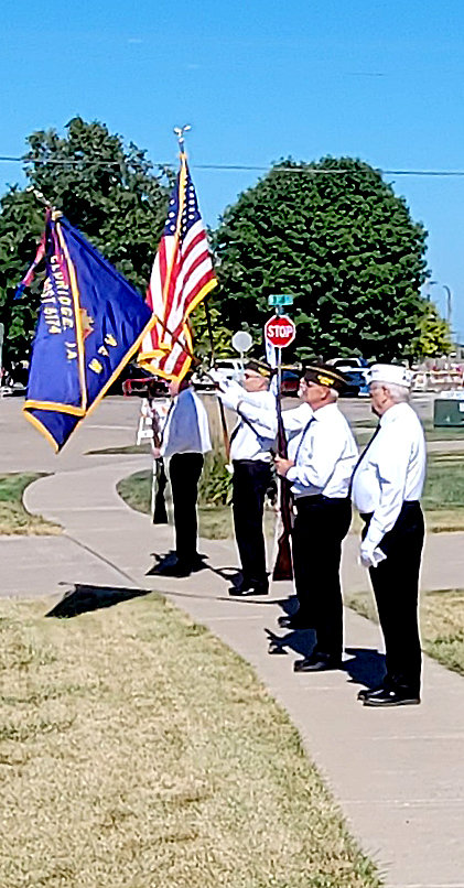 The Eldridge VFW Color Guard helped welcome the ISC Softball Tournament.