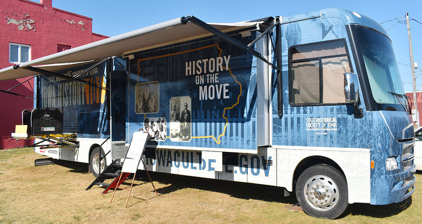 The State Historical Society of Iowa's mobile museum pictured at the green space next to the Wilton Candy Kitchen in downtown Wilton on the last day it was open. It was parked on the green space during Wilton Founders Day weekend, and was open Aug. 20-22.