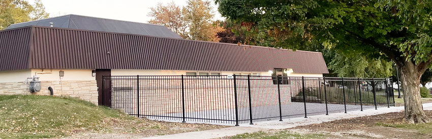 The new fenced in outdoor beverage area is pictured at the Durant Community Center.