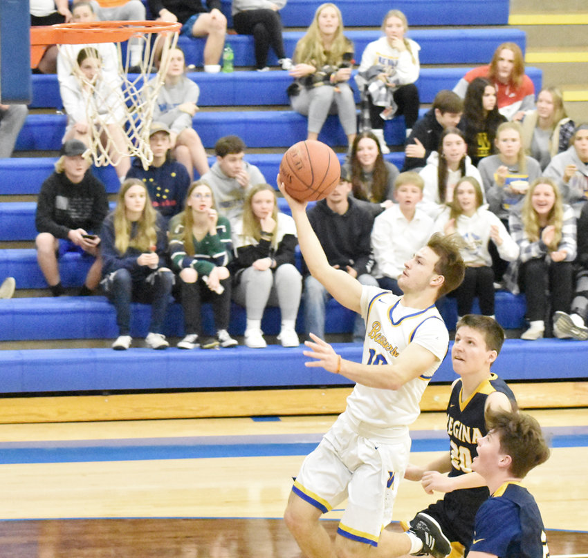 Wilton's Mason Ormsby speeds to the basket for a layup in the Beavers' 28-5 run to open the game against Regina Dec. 3. Wilton defeated the Regals 66-53.