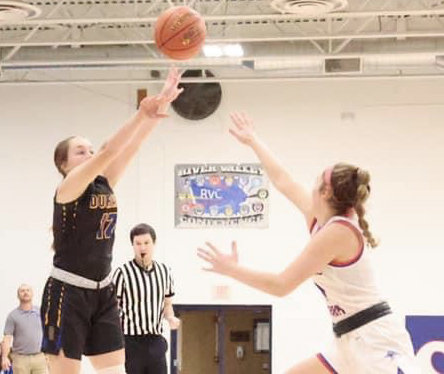 Durant's Dayna Maiers puts up a shot over a Camanche defender in a 37-32 road win Dec. 17.