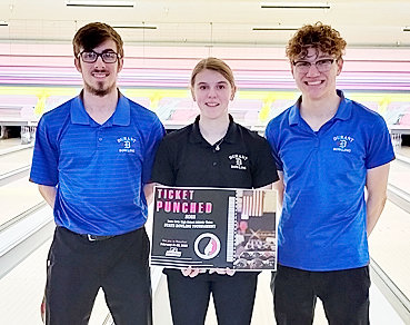 Durant's individual qualifiers for the Class 1A state bowling tournament are (l-r) Ethan Schlapkohl, Brooklyn Schlapkohl and Kayden Johnson.