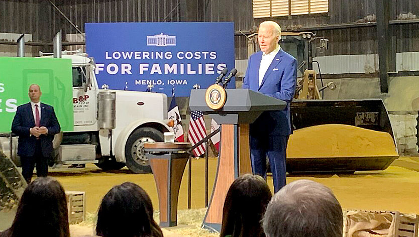 President Joe Biden touted the summertime sale of E15 in Menlo, Iowa on April 12, 2022.