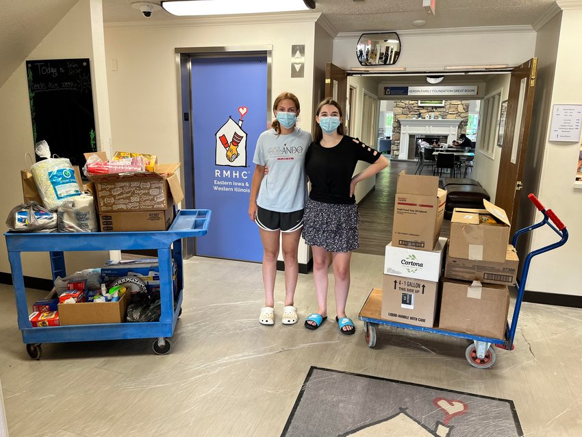 Lyla Schaeffer and Bailey Kraklio are incoming freshmen at Durant High School. Last week, the pair donated $500 and two carts full   of household supplies to the Ronald McDonald House in Iowa City.