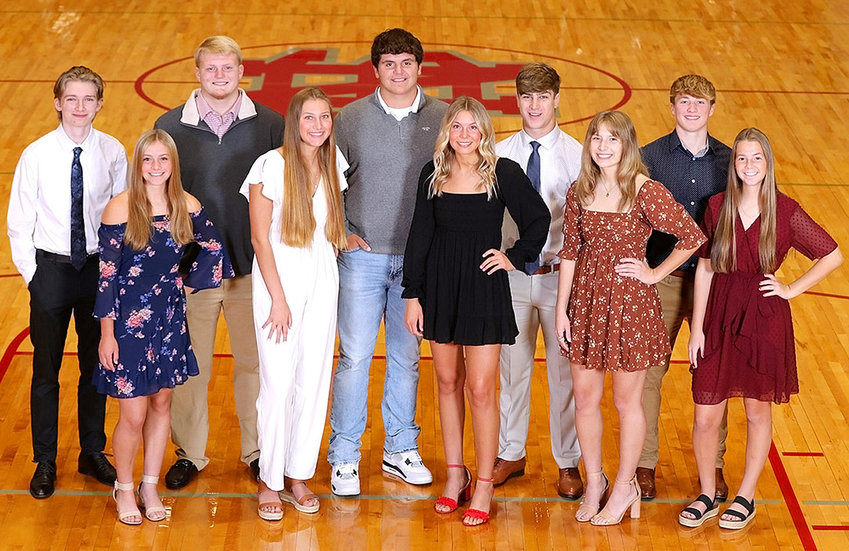 Members of the 2022 Homecoming court include (l-r): Lex Adkisson, Natalie Naber, David Borchers, Paige Copp, Nate Schneckloth, Cora O'Neill, Seth Madden, Cella Hanssen, Dylan Marti and Natalie Knepper.