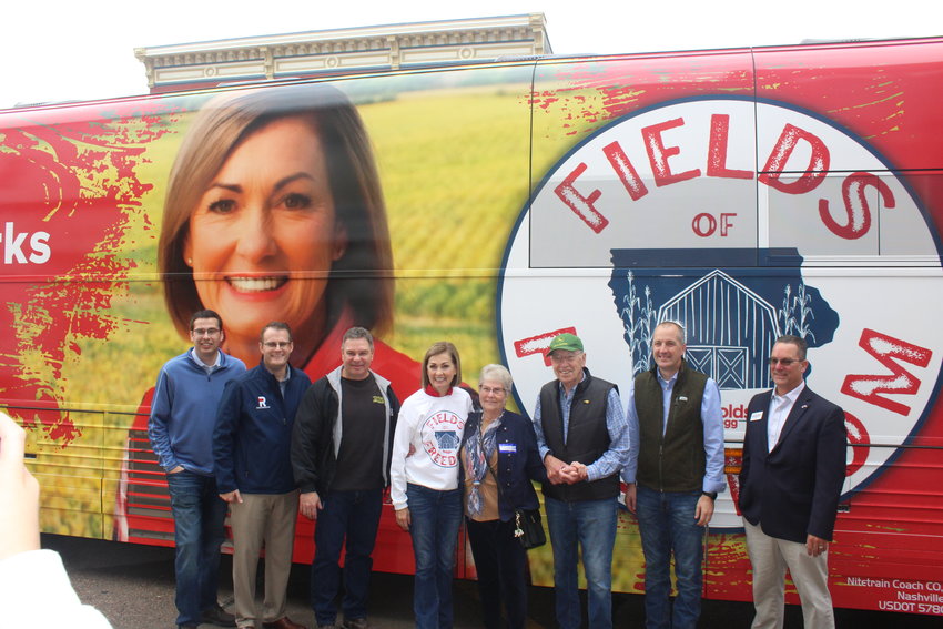 Families and supporters gathered with Governor Kim Reynolds for photo opportunities in her tour stop in Wilton Friday.