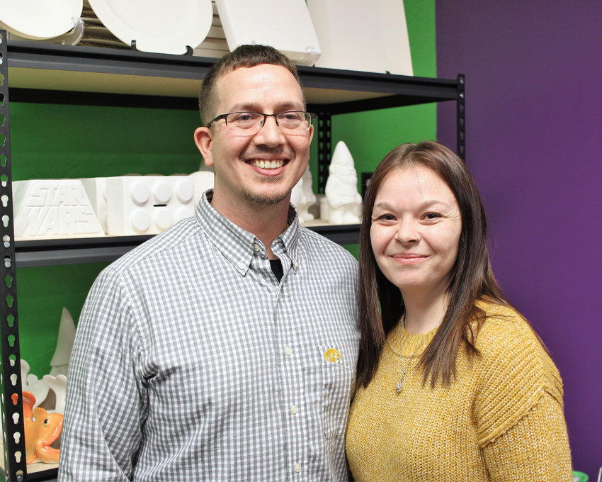 Jesse and Emily Dvorak are the owners are The Potter&rsquo;s Delight, a paint-your-own pottery studio in Eldridge.