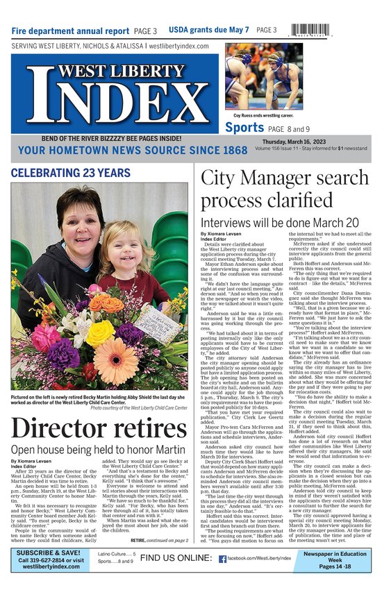 West Liberty Index — March 16, 2023 West Liberty Index