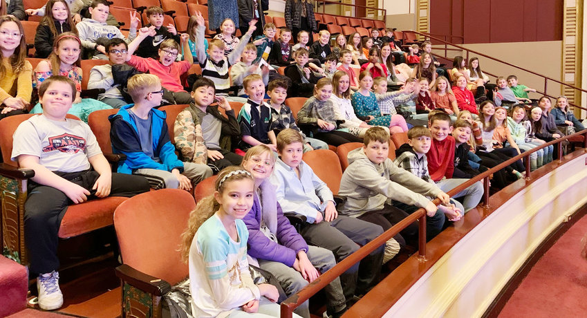 Ed White Elementary students get Adler Theater balcony seats for Symphony Day, a field trip for all North Scott fourth-graders.