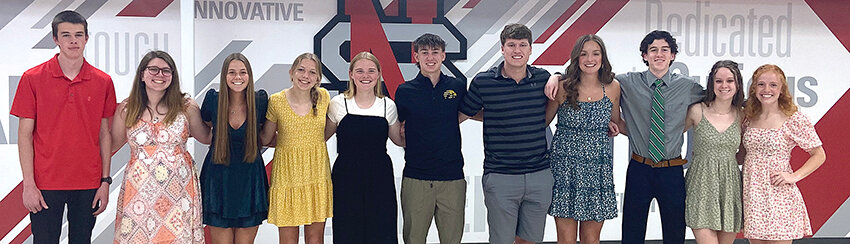 Seniors with 4.0 GPAs included, from left: Cale Curry, Madison Gustas, Natalie Knepper, Kaitlyn Knoche, Kenna McGee, Reed Mulligan, Mason Pike, Rhyan Schneckloth, Andrew Skinner, Rachel Sorensen, and Bella Warm.