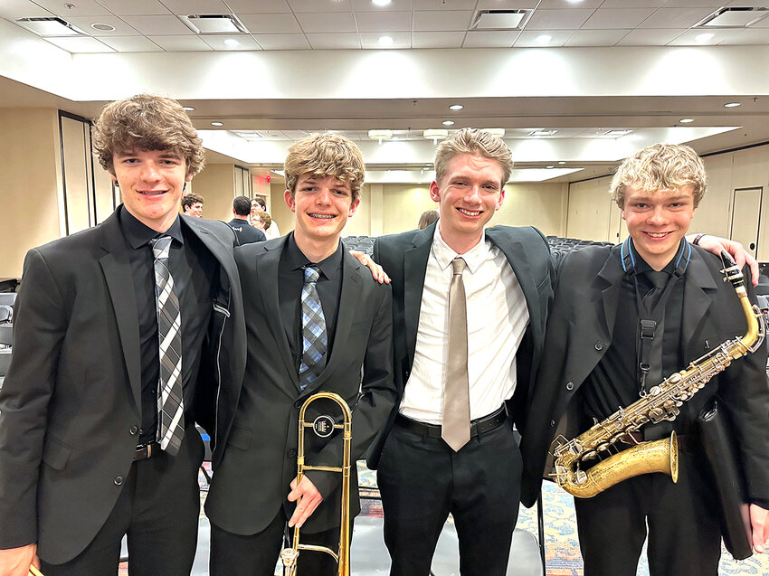 Connor McMann, Zach McMann, Lex Adkisson and Nathan Anderson performed as part of the 4A All-State Jazz band in Des Moines on May 10.