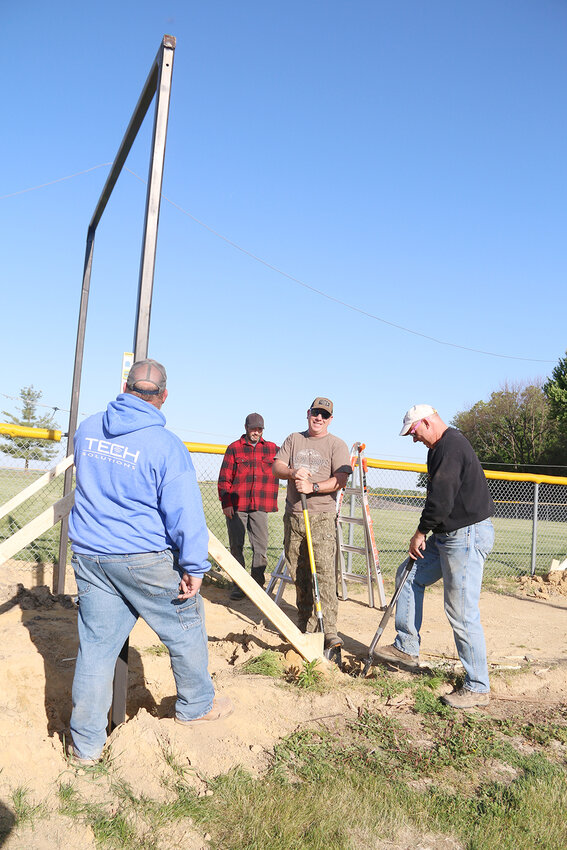 Park View Park Board crew Devin Peterson, Pat McGlynn, Doug Moeller and Dave Linnenbrink dig in 7:30 a.m., May 27 for new batting cages at Meadowbrook park. The park board won an $11,500 RDA grant for scoreboards.