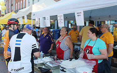 The West Liberty Lions Club was a local vendor that served all you can eat pancakes to RAGBRAI bicyclists Satruday morning.