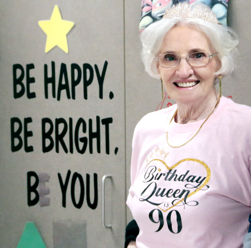 Marlene Fangmann poses at her 90th birthday celebration.