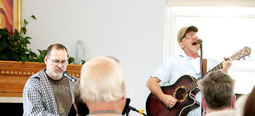 Don Gustofson and Jim Cook entertain at Prairie Fest, Sept. 24, 2023 at Our Lady of the Prairie Retreat in Wheatland.