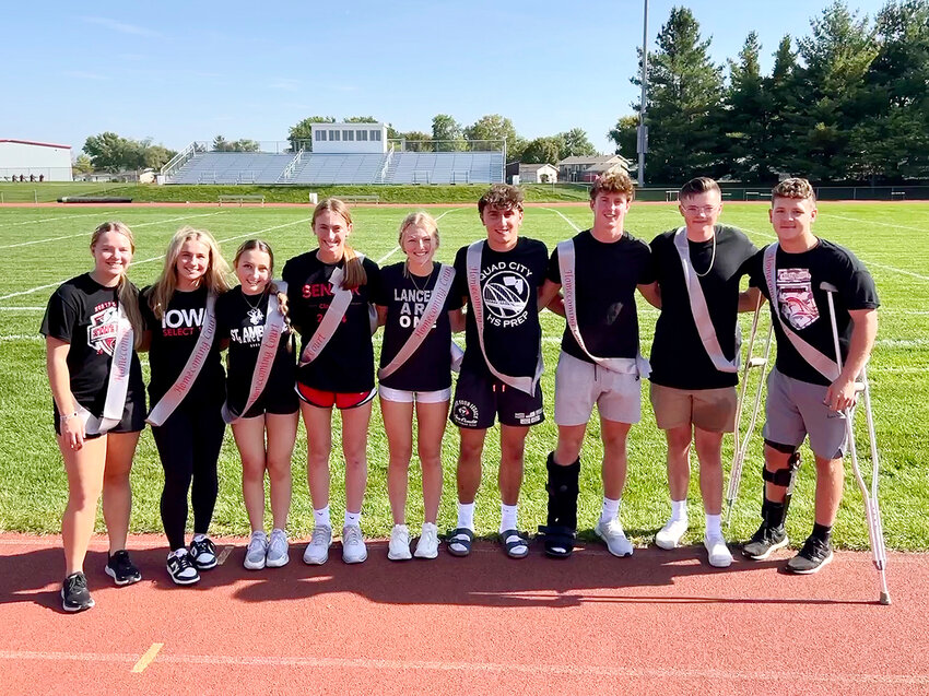 Members of the 2023 North Scott Homecoming Court include: Delaney Fitzgibbon, Georgia Brunkan, Gracie Henningsen, Sydney Skarich, Halle Stephens, Colin Albrecht, Kyler Gerardy, Zachary Twigg and Jackson McCallister. King candidate Nolan Engelbrecht was unable to attend the pep rally.