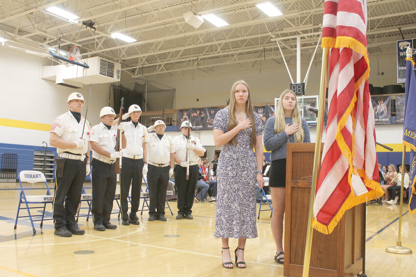 Masters of Ceremony Kennedy Schumacher and Isabelle DeLong, both seniors, helped lead a Veteran&rsquo;s Day Ceremony at Durant High School on Friday, Nov. 10.