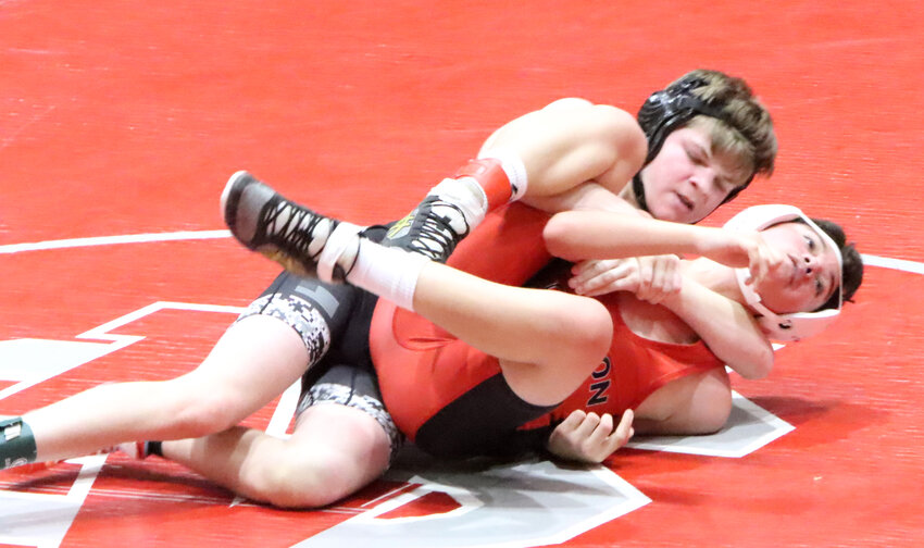 Freshman Max Davis did not let his foot off the gas in his 20-4 technical fall over Clinton's Jakob Geestman.