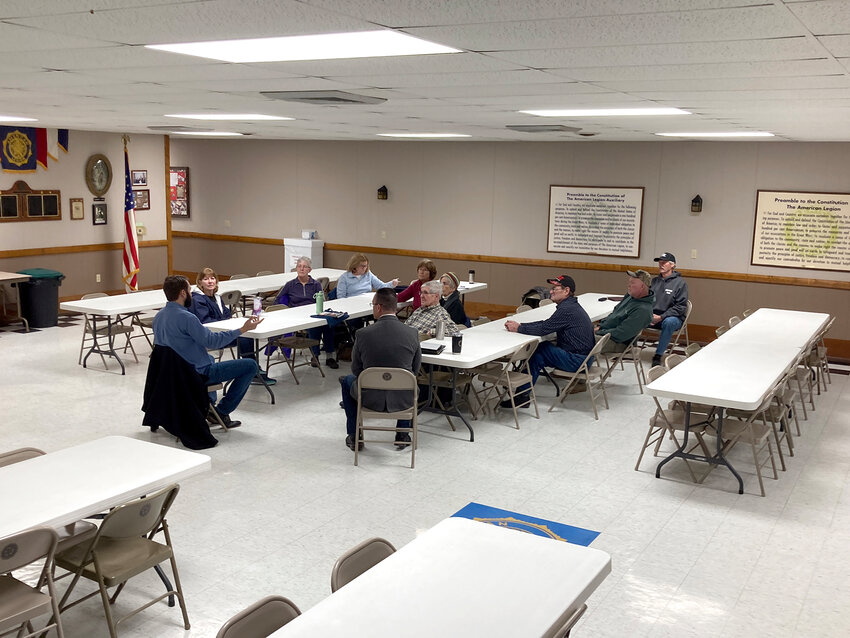 Nine voters welcome state Rep. Bobby Kaufmann, and Sen. Kerry Gruenhagen for a 90-minute forum Saturday morning at the Bennett American Legion.