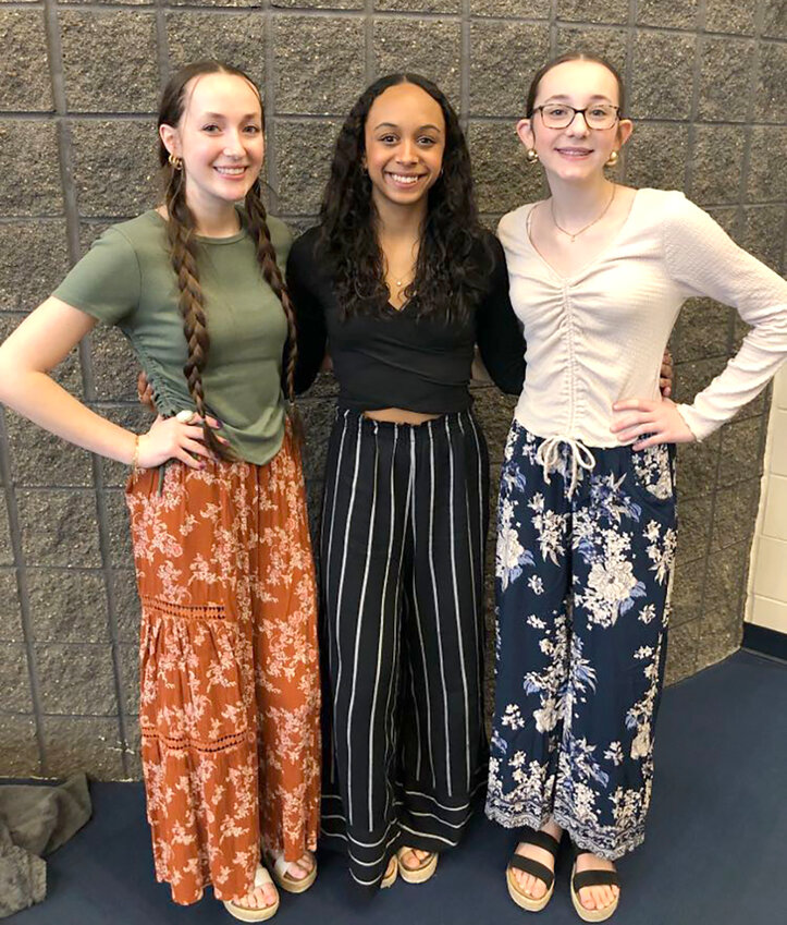Lilly Shuger, senior, Cece Robinson, senior and Lydia Shuger, Sophomore, achieved a Division 1 rating at state competition on Saturday, Feb. 3, 2024, at Pleasant Valley High School in Bettendorf during the Large Group Speech Contest