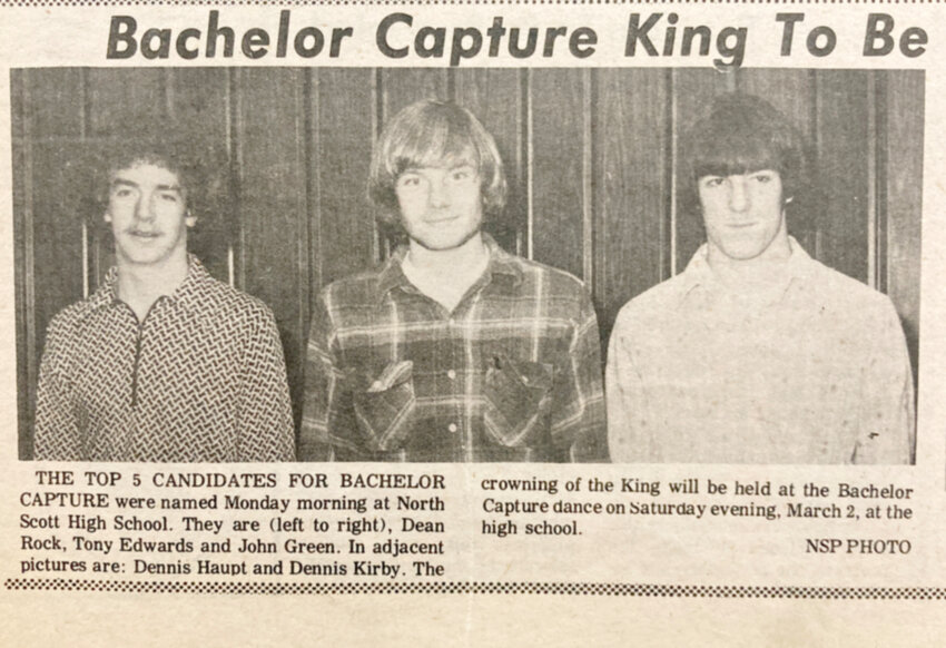 Candidates for the high school's 1974 Bachelor Capture, from left: Dean Rock, Tony Edwards, John Green.