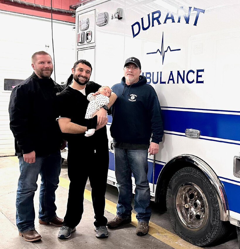 The Durant Ambulance crew of Andy Gruman, Dan Sterner and Brent Whitlock delivered a baby on the way to the hospital