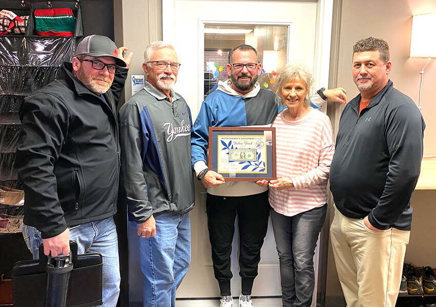 Tadan&rsquo;s Touch Foundation: Pictured from left, Jason Calvert, Century Fence; Keith Stanley, Mayor; Todd Voss, Owner &amp; Director Tadan&rsquo;s Touch; Becky Allgood, Wilton Chamber &amp; Development Alliance; Don Roth, Eastern Iowa Light &amp; Power Cooperative