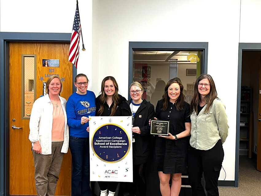 2023 American College Application Campaign's School of Excellence Award recipients from left: Katie Thrasher, Melia Larson, Meredith Schanz, Skylar Appler, Andrea Shultice, Stephanie Ramsey. Not pictured: Sara Schnepper