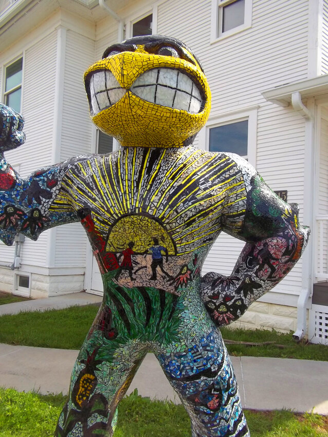 Kelsi Lynch, art teacher at West Liberty Elementary School, put her own spin on Herky on behalf of Hills Bank as part of the 20th anniversary of Herky on Parade