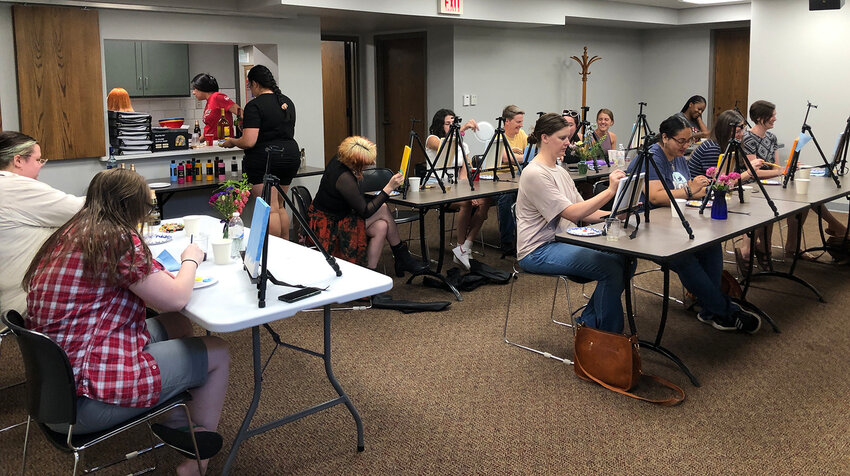 West Liberty library hosts Sip  &amp; Paint workshops with art instrutor Deb Weiss, where library patrons enjoy an introduction to acrylic painting. Contributed photos