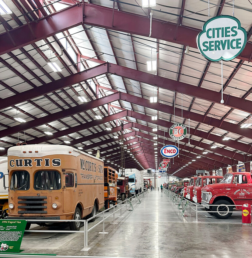 First hall of the museum shines lights on many iconic trucks.