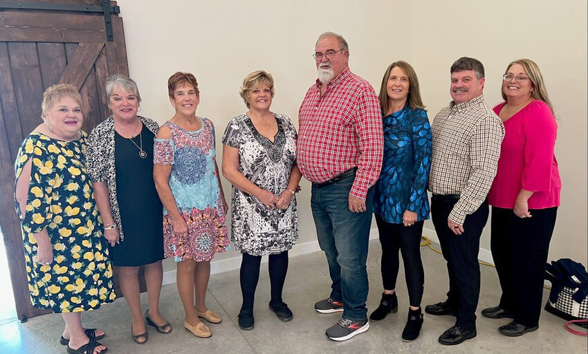 Maurer family, from left: Jane Kreimeyer, Sandy Mueller, Becky Hansen, Terri Becker, Tom Maurer, Lori Brown, Mark Maurer, and Kristi Townsend. Contributed photo