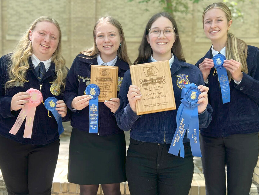 Iowa FFA state food science champions Taylor Crain, Sydney Groene, Ashley Mose and Briana Shimkus.