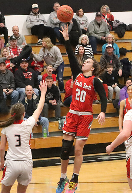 Lancer junior Allie Moeller rises up for a floater in the first half of Wednesday's game.