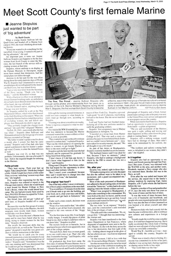 March 15, 2000 clip. Jeanne Stopulous passed away Sept. 14, 2019 at age 97.