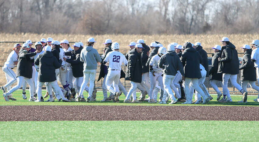 Cornell College turned right field into a mob scene after senior Seth Beans hit the walkof single to give the Rams a 9-8 victory over the Dutch in 12 innings.