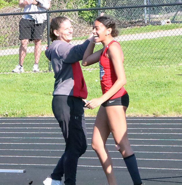 Natalie Nwatchock and Coach Amy Knoche were all smiles Thursday afternoon.