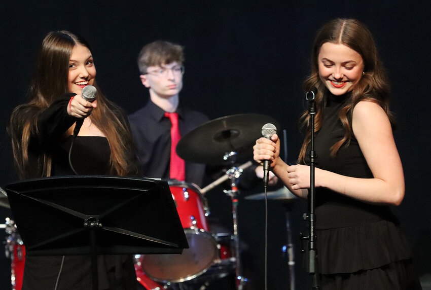 Addalie Reese and Natalie Sierk perform Stevie Wonder's &quot;Sir Duke&quot; as Emerson Olsen holds down the beat.